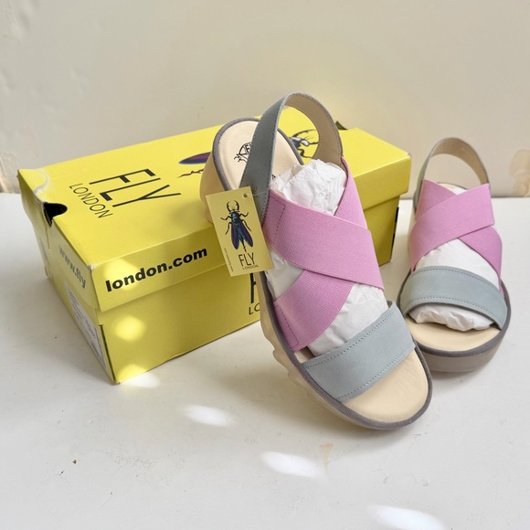 NWT Fly London Taji Sky Blue/Baby Pink Platform Sandals Size EU 40 US 9-9.5 - Picture 2 of 16